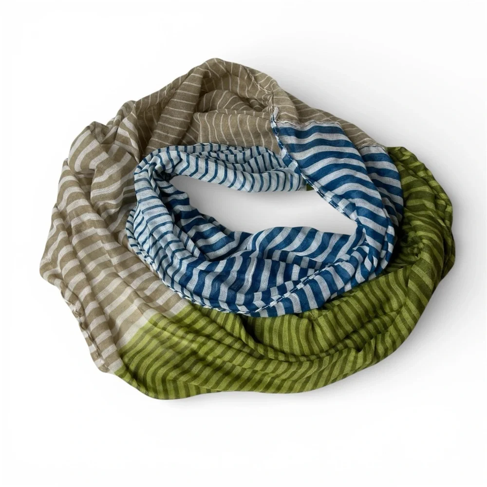 The Royal Standard Infinity Scarf Women’s Blue Green Tan Striped Lightweight